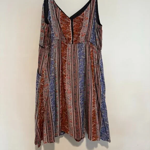 O'Neill Mini Blue and Brown Spaghetti Strap Dress, size Lg - Picture 2 of 9